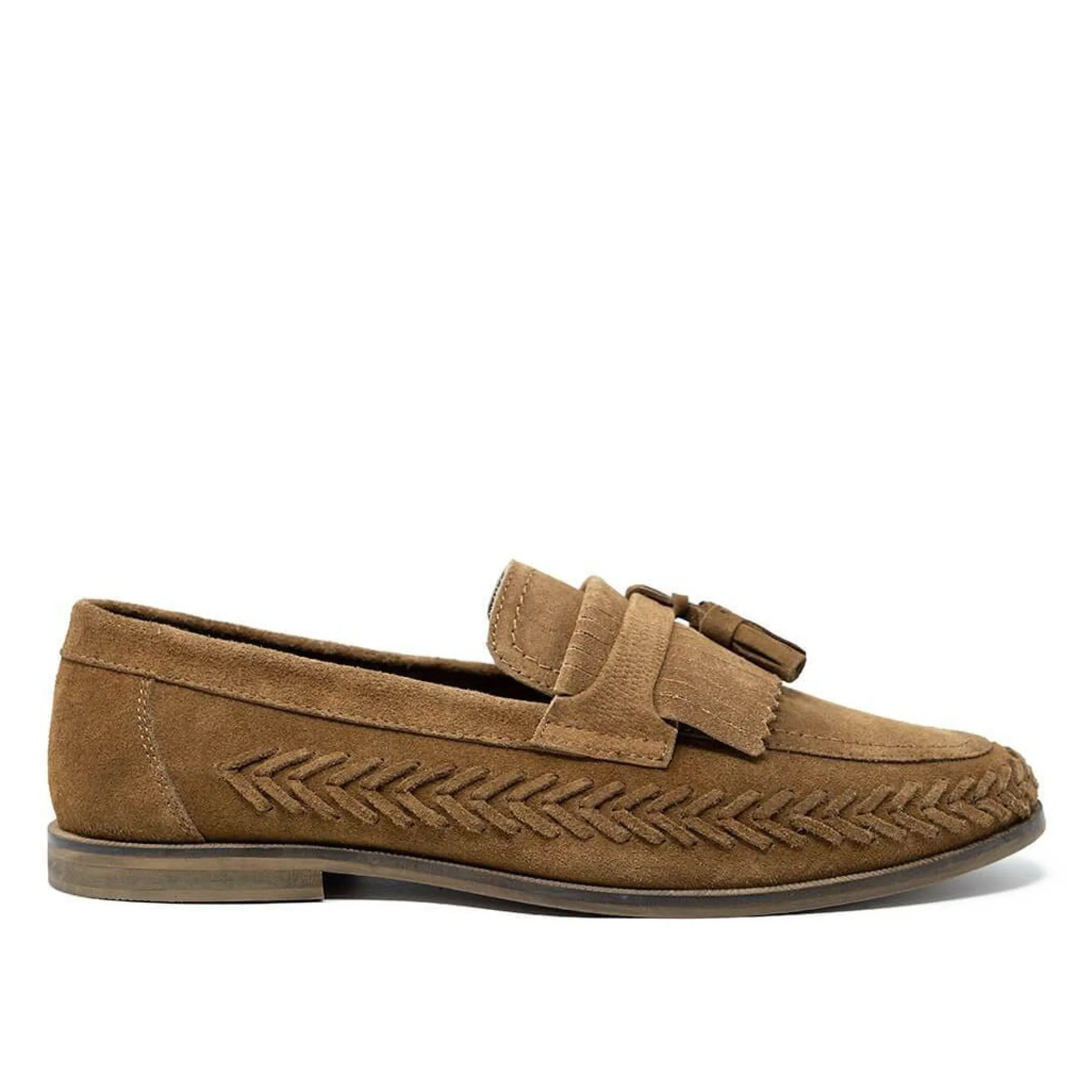 Clearance Walk London Arrow Tassel Loafers Tan Suede