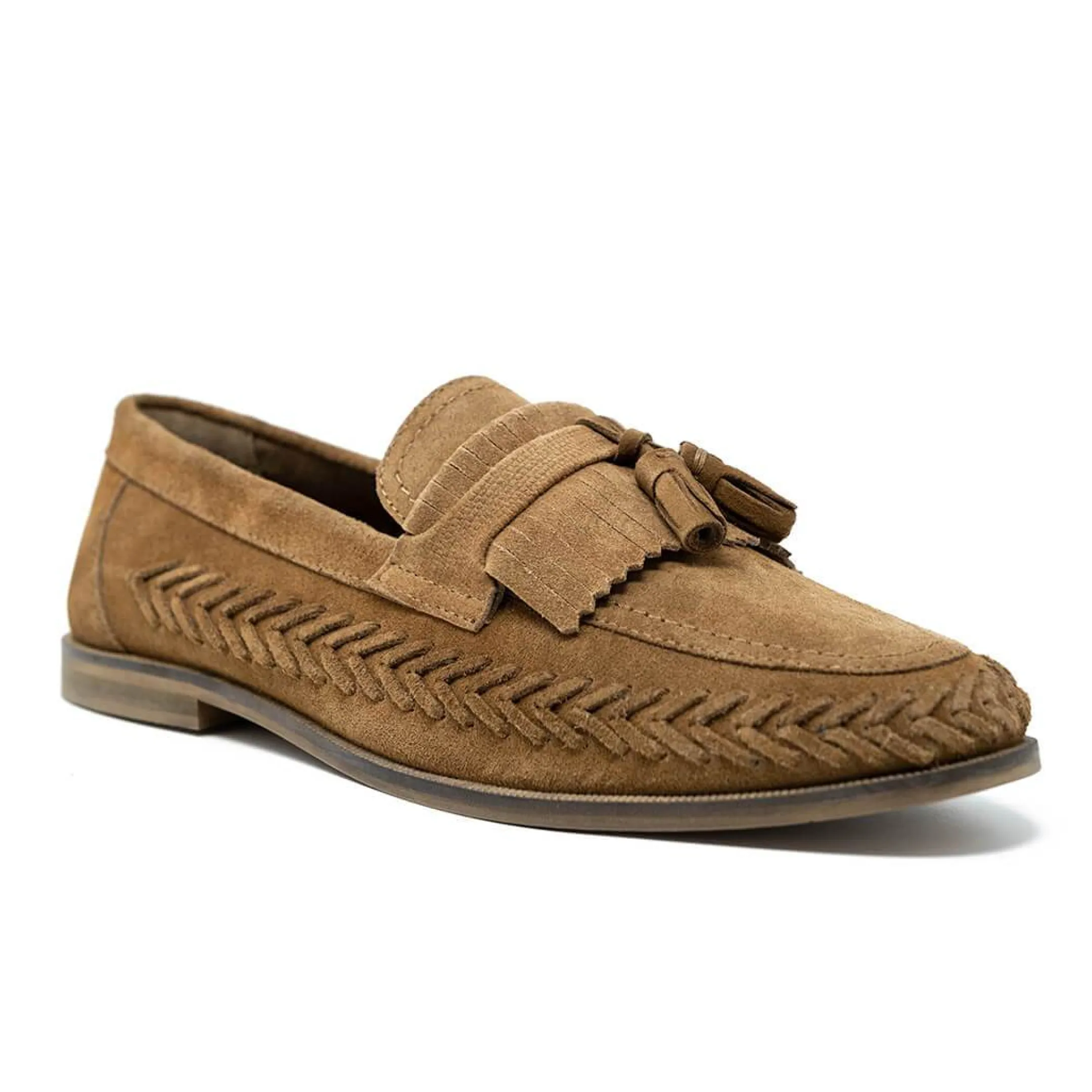 Clearance Walk London Arrow Tassel Loafers Tan Suede