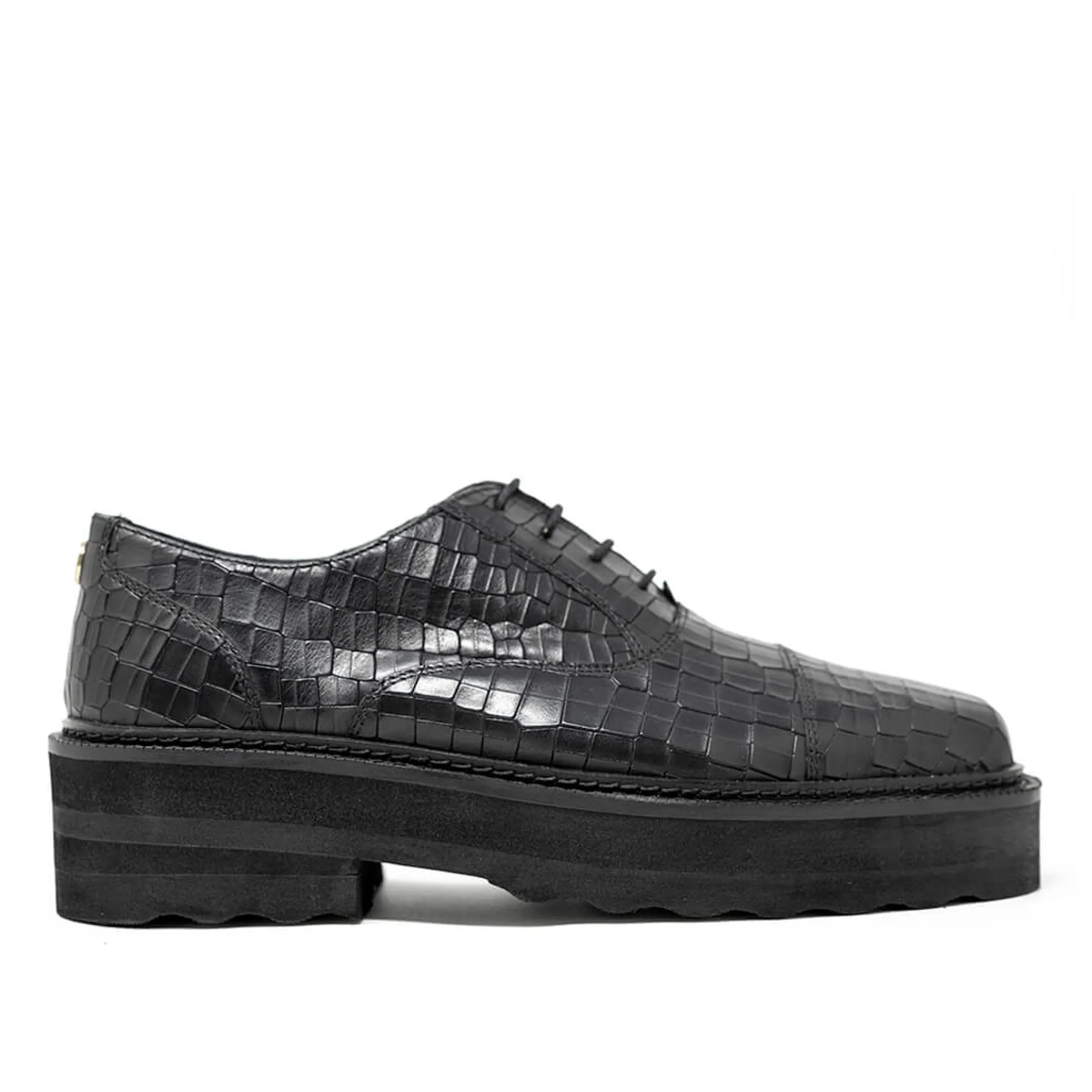 Outlet Walk London Cali Embossed Oxford Toe Cap Shoe Black