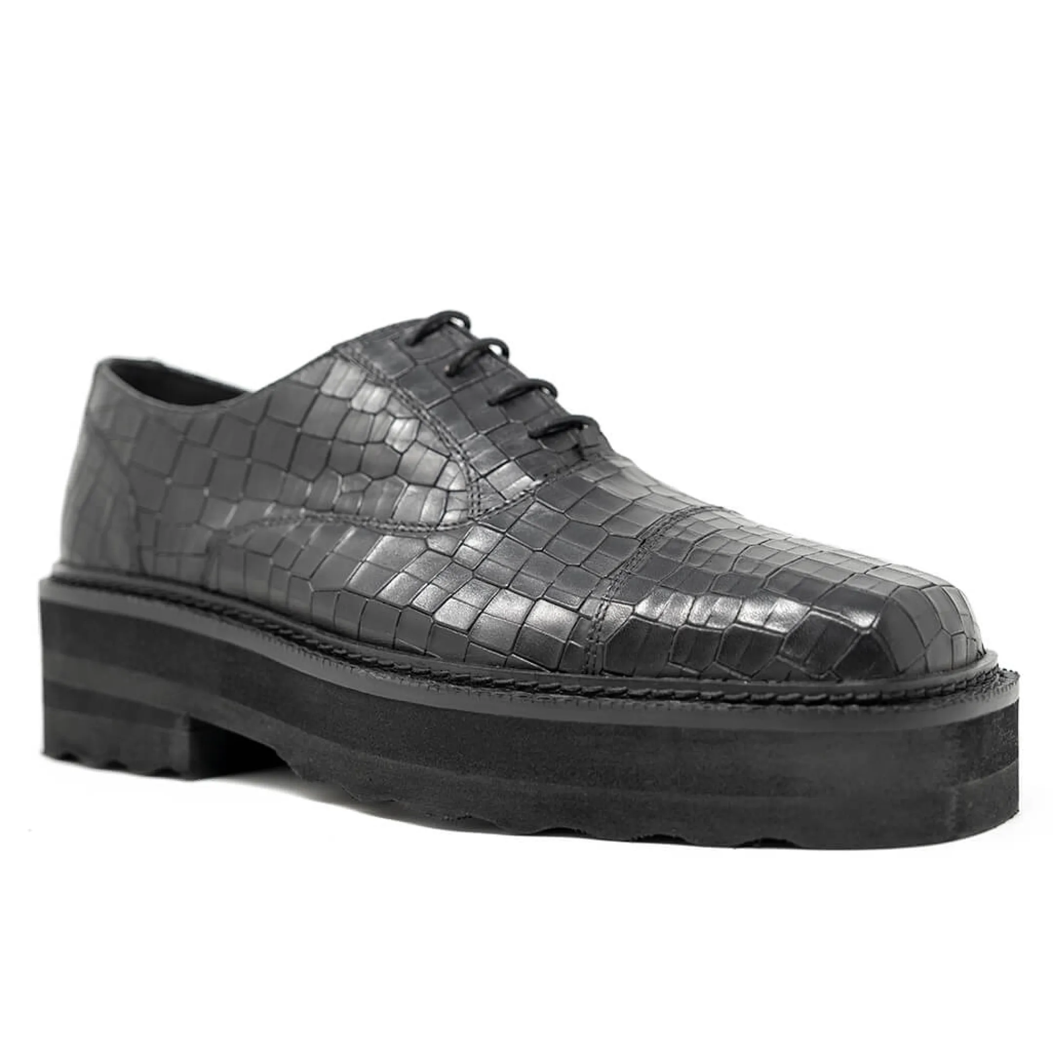 Outlet Walk London Cali Embossed Oxford Toe Cap Shoe Black