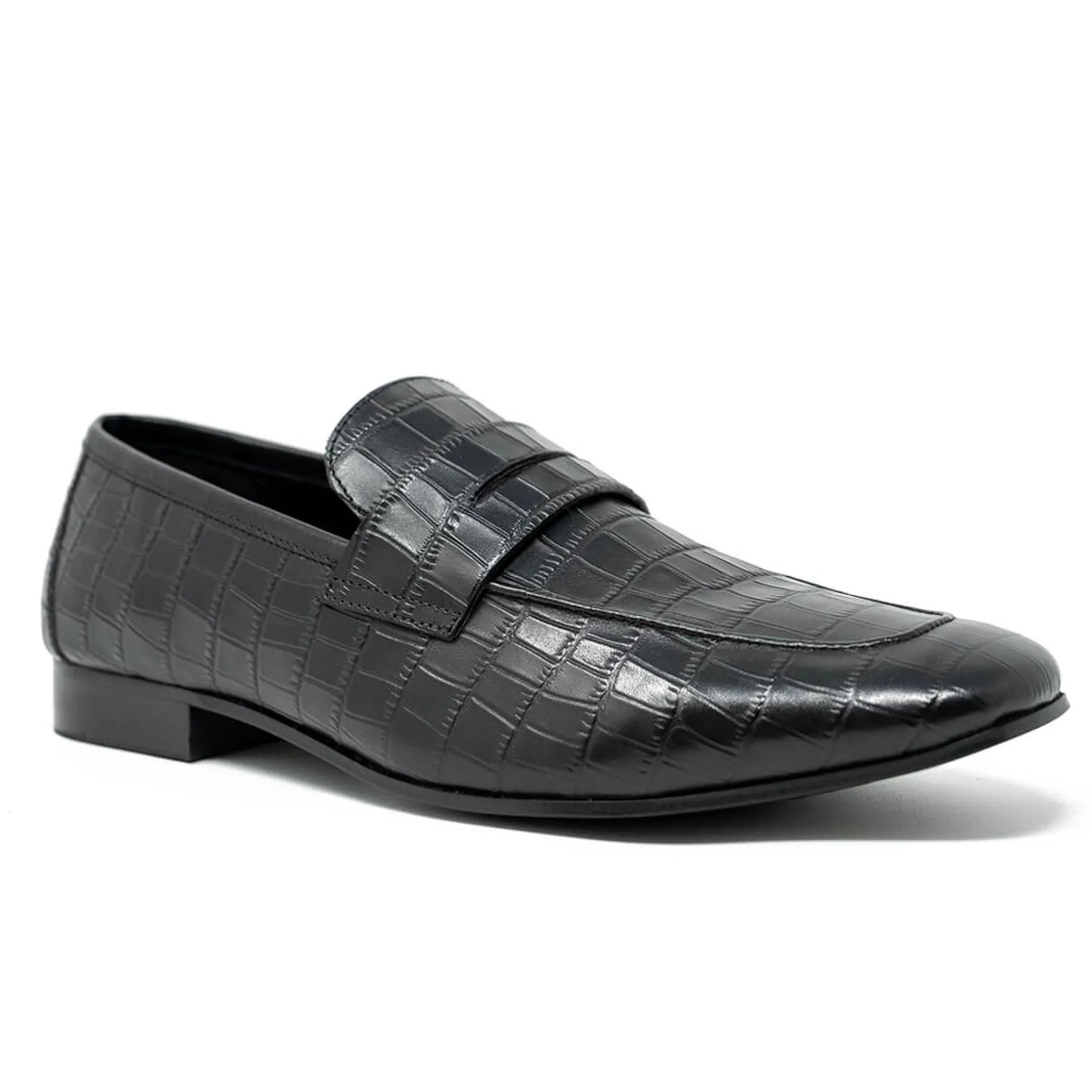 New Walk London Capri Embossed Saddle Loafer Black