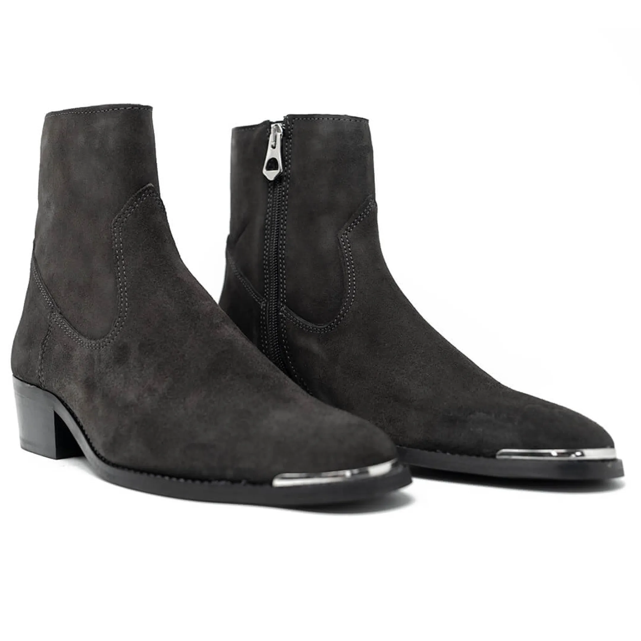 Cheap Walk London Hoxton Hex Cuban Heel Zip Up Boot Grey Suede