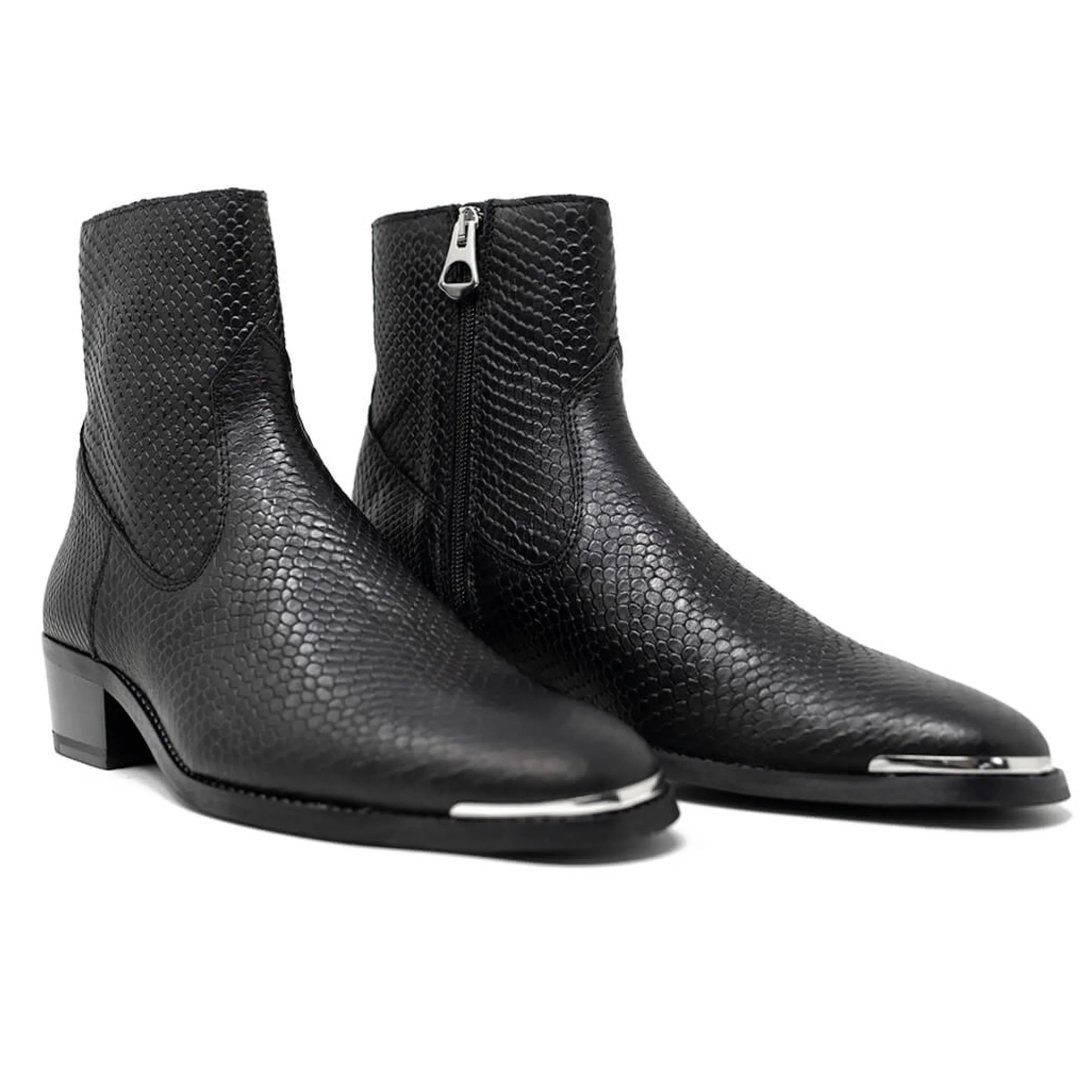 Hot Walk London Hoxton Hex Emboss Cuban Heel Boots Black
