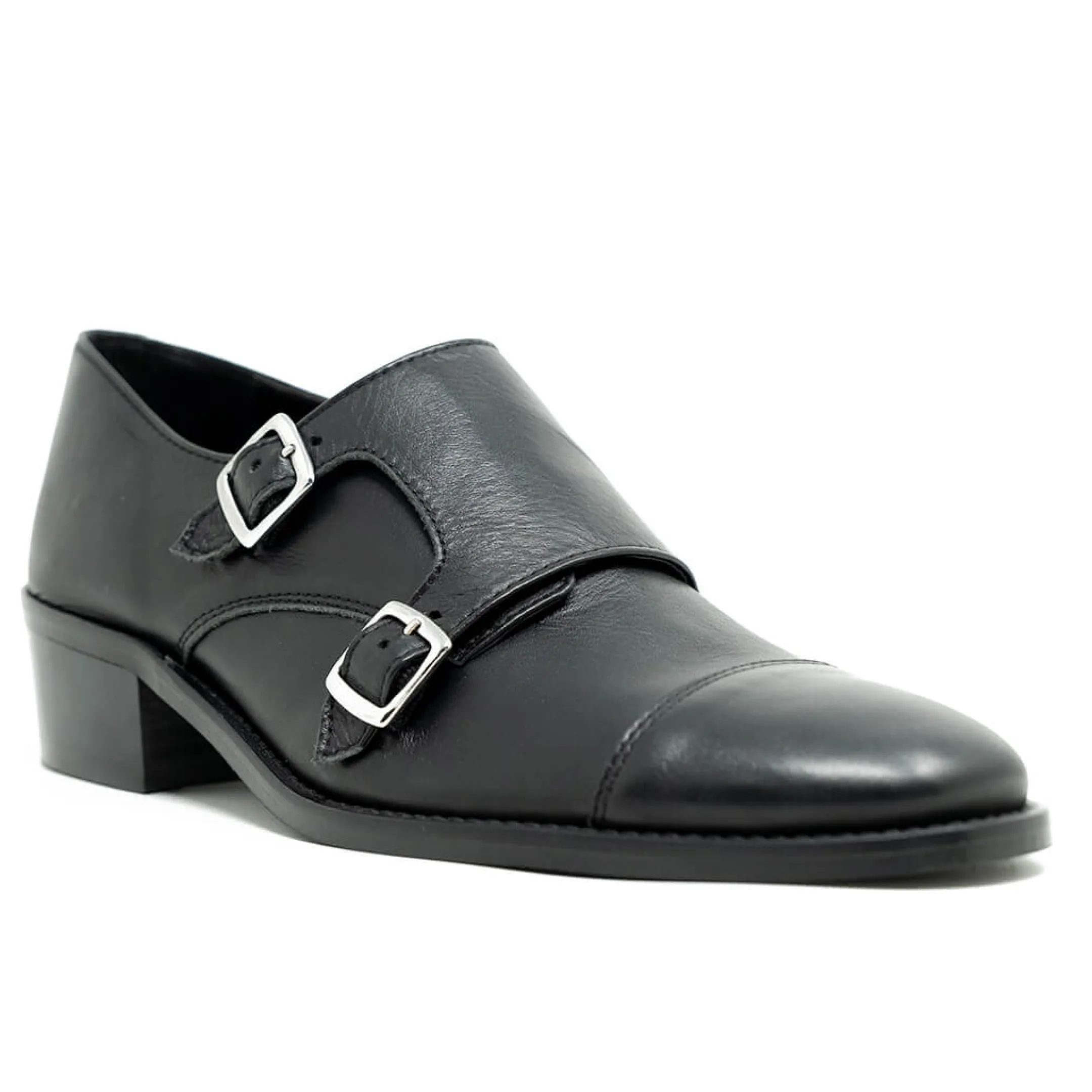 Hot Walk London Hoxton Monk Strap Shoe Black Leather