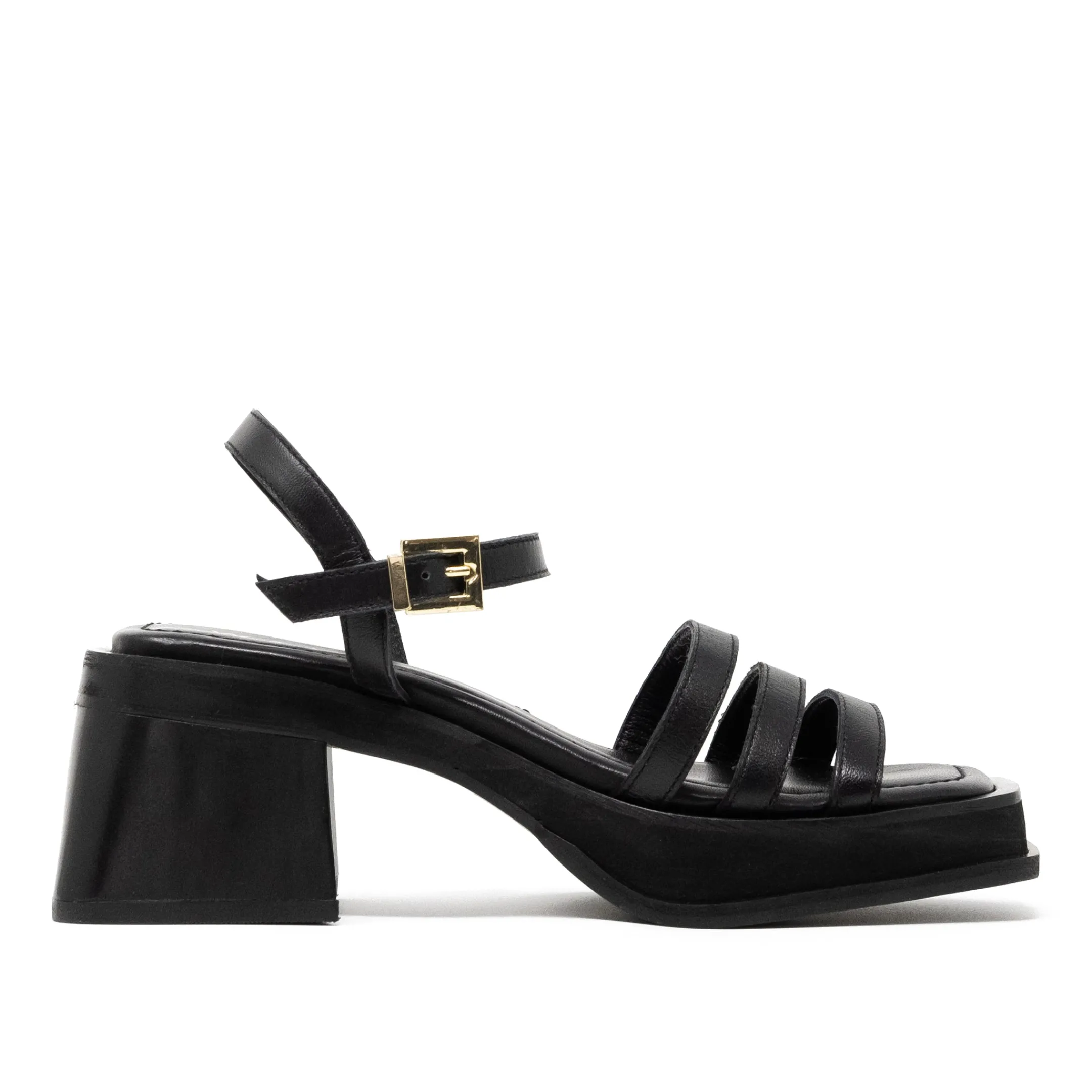 New Walk London Lily Ankle Strap Heel Sandal Black