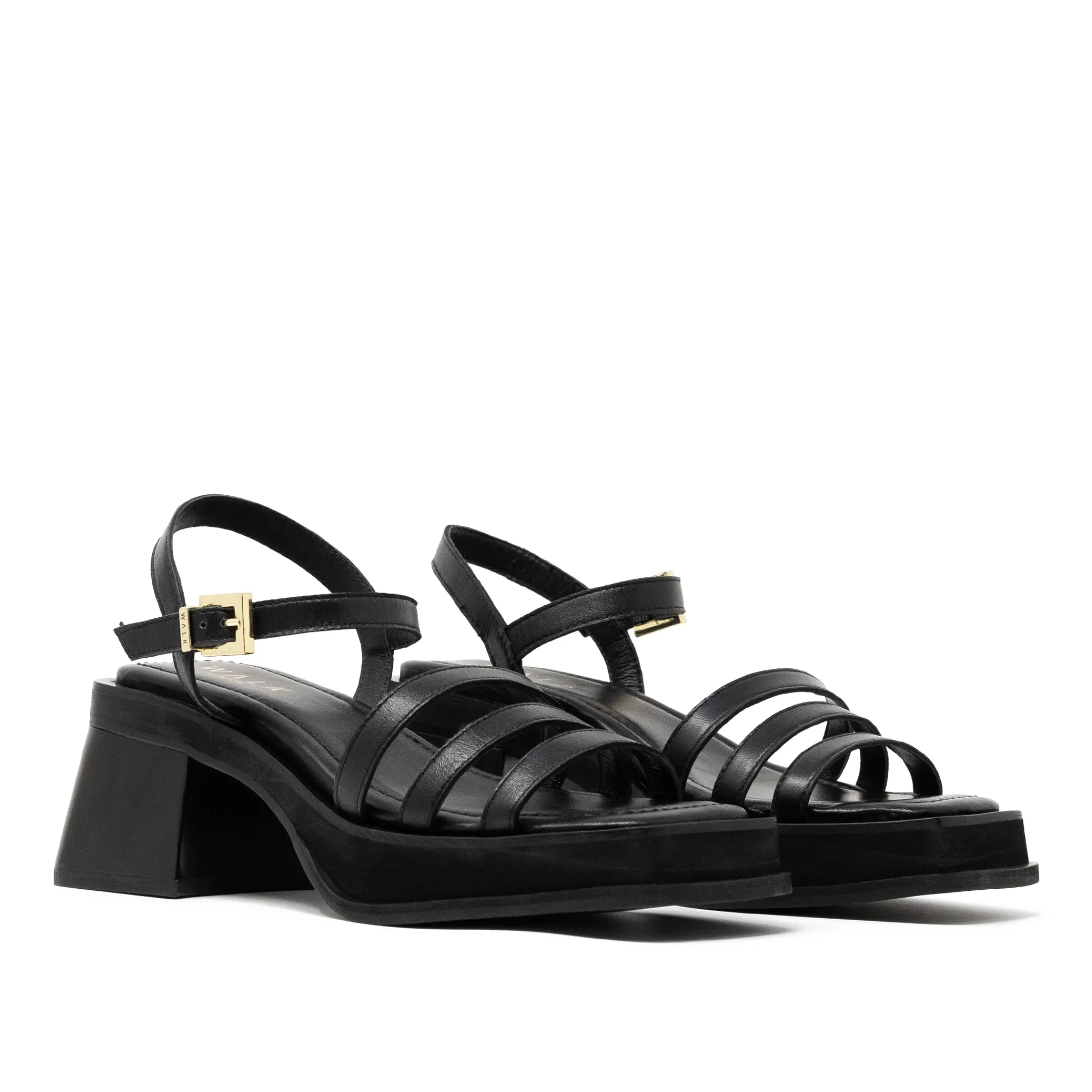 New Walk London Lily Ankle Strap Heel Sandal Black