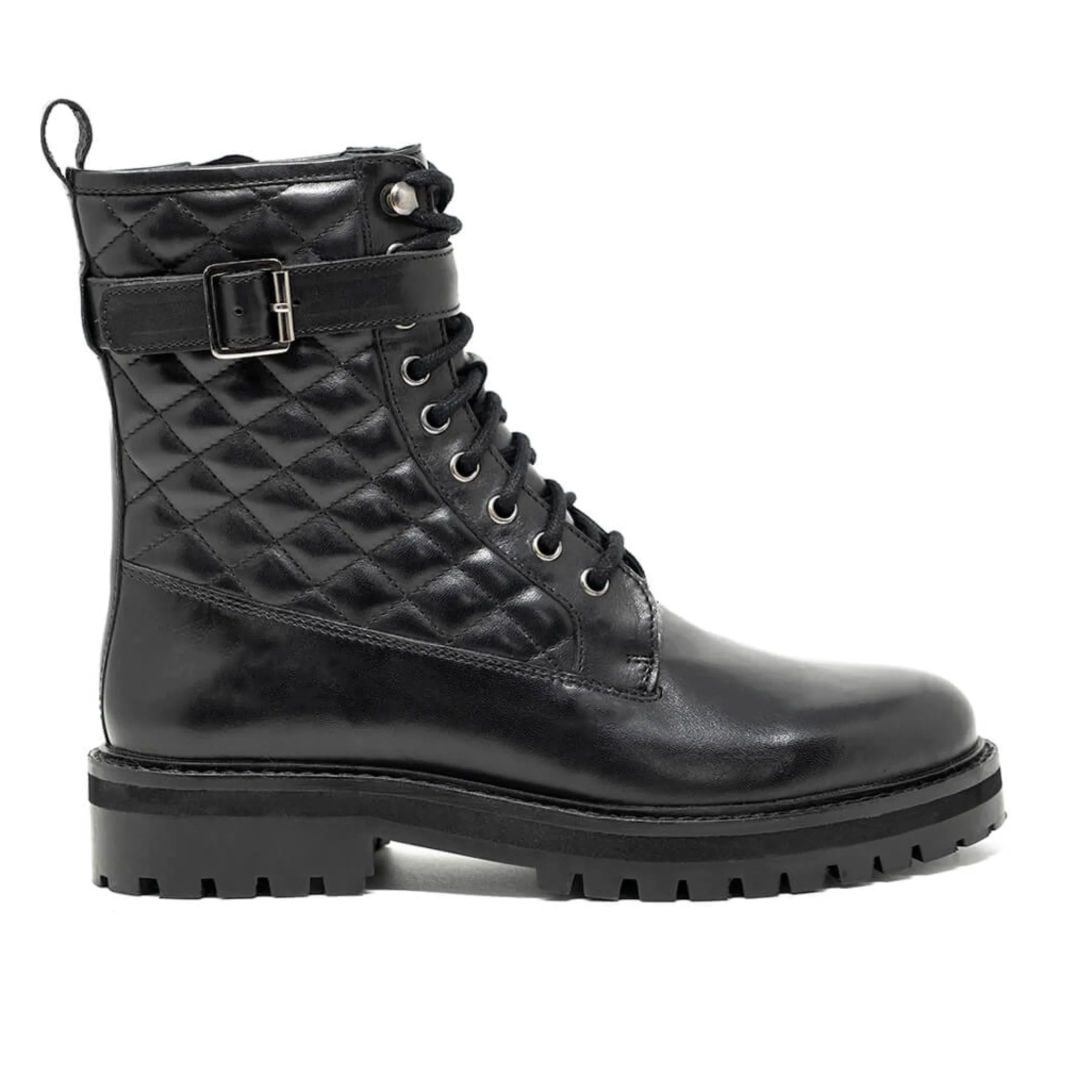 Best Walk London Vera Quilted Combat Boot Black