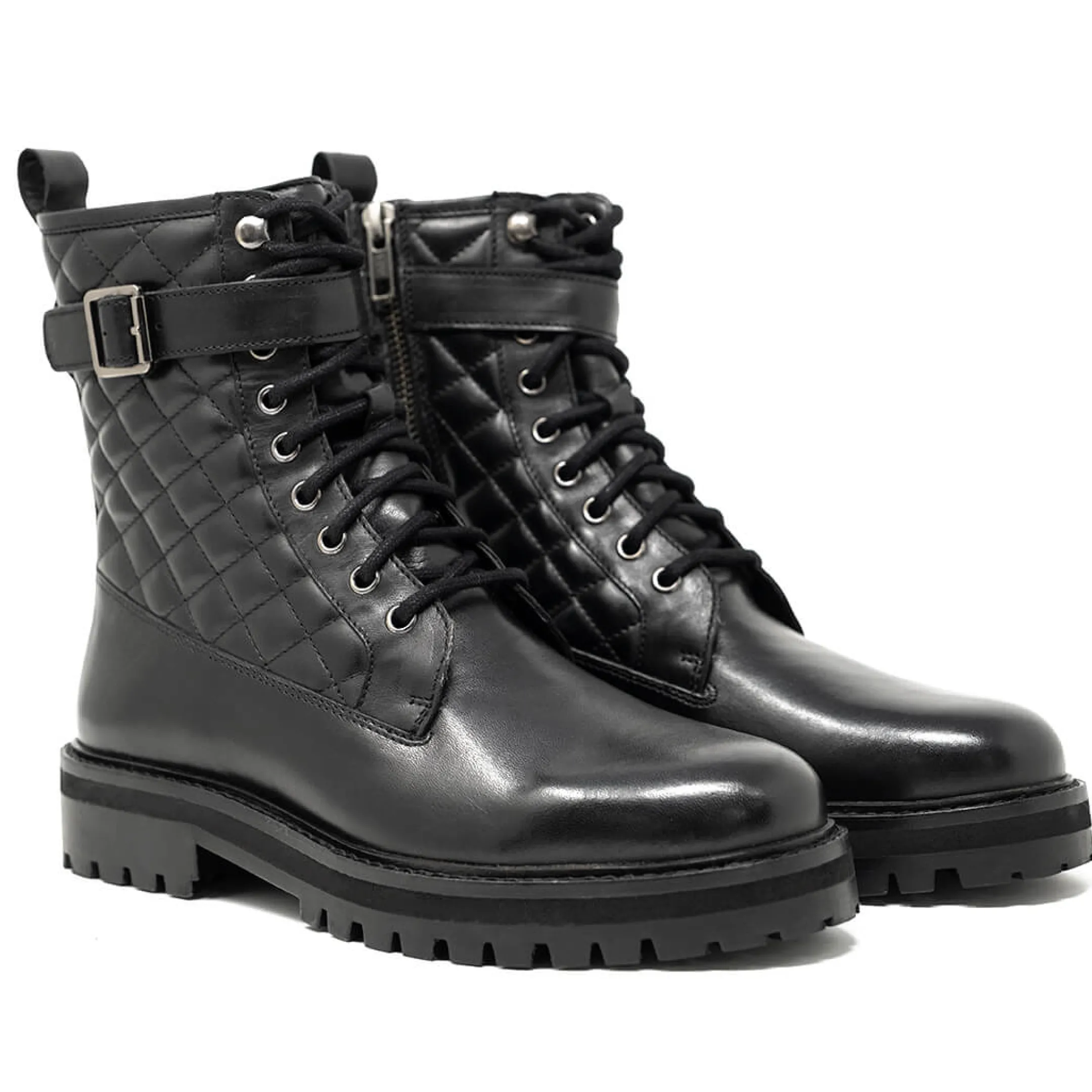 Sale Walk London Vera Quilted Combat Boot Black