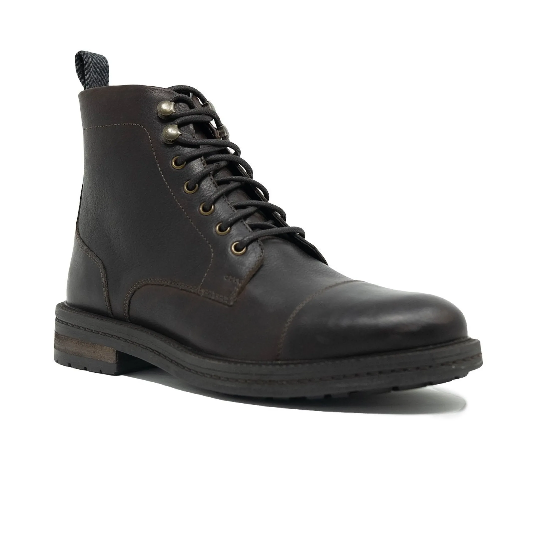 New Walk London Wolf Toe Cap Boot Brown Leather